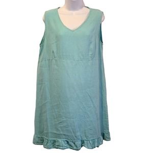 Match Point Linen Dress Size Medium Light Blue Sleeveless Ruffle Knee Length